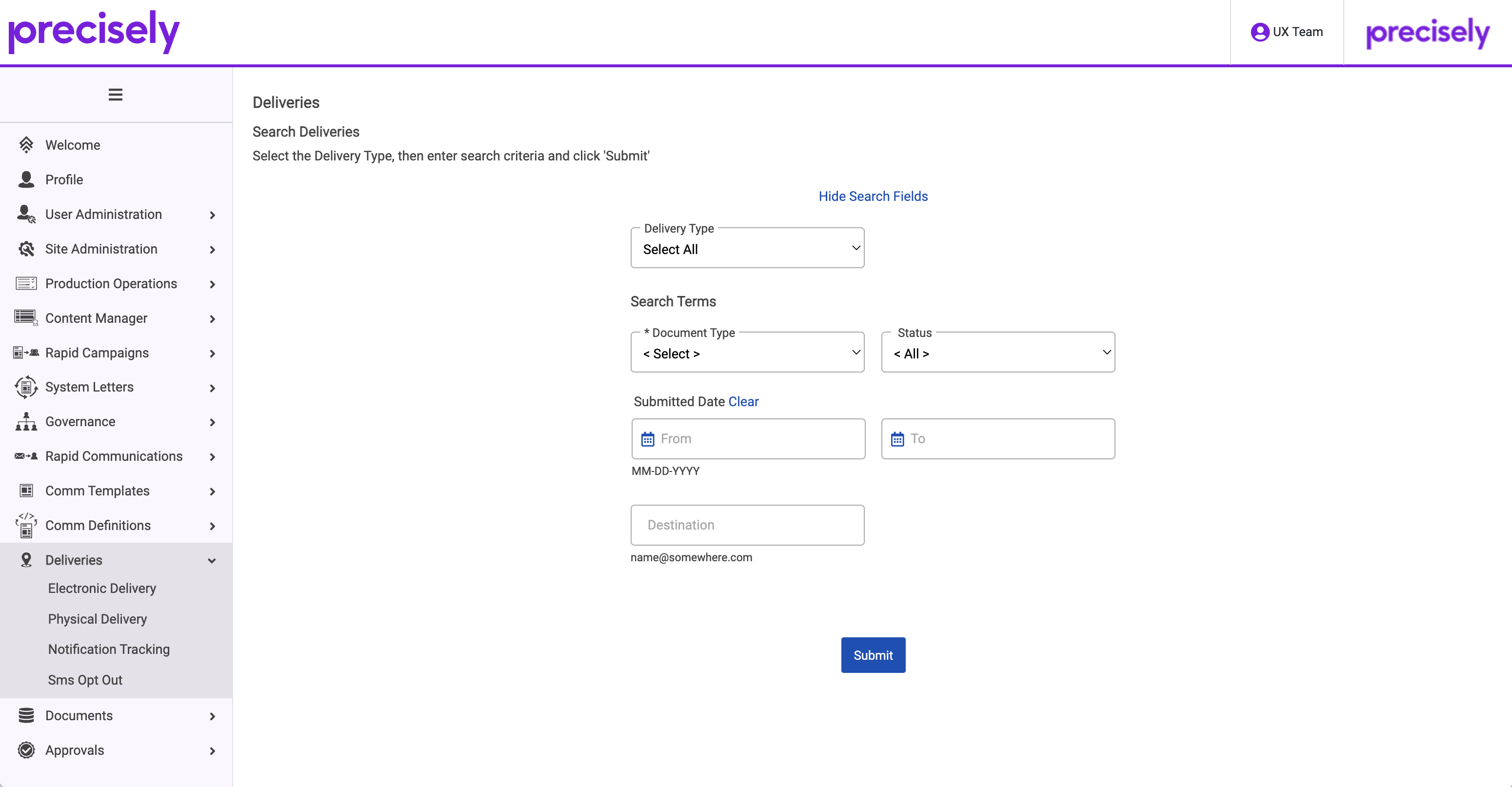 Old Deliveries search screen, requiring reps to fill out multiple fields across separate tools to track a communication