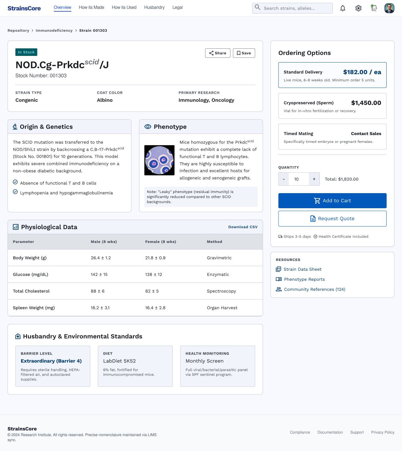Genetic and genomic research strain selection tool interface