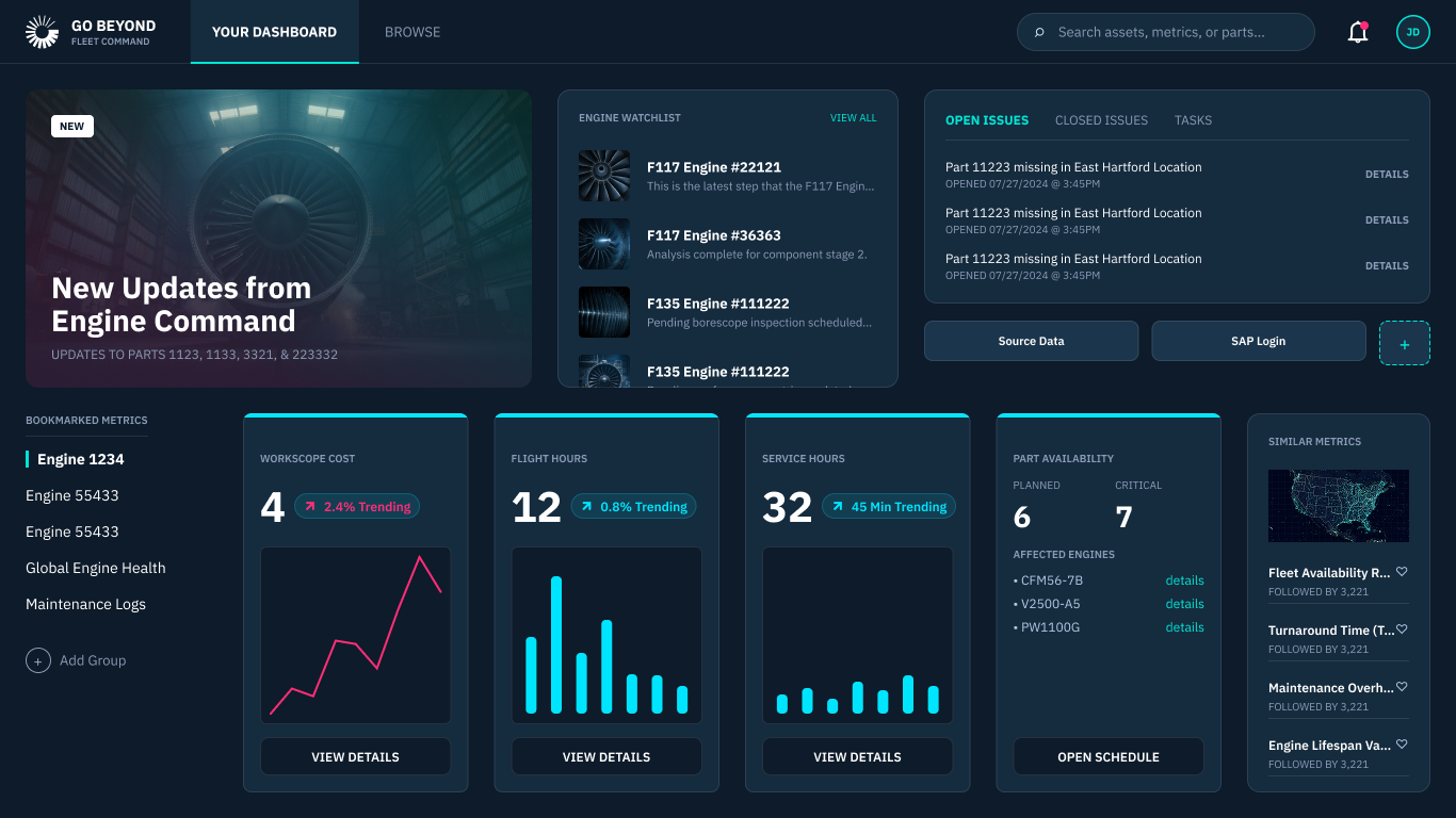 Aerospace fleet operations management dashboard